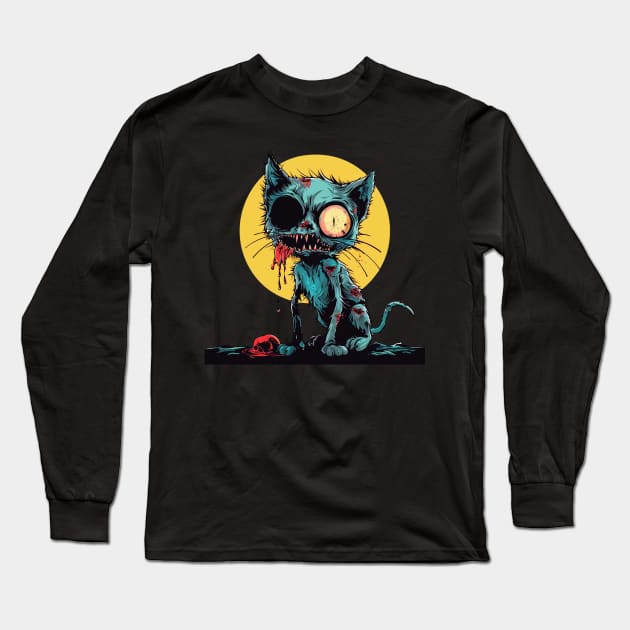 Creepy Cat Zombie Long Sleeve T-Shirt by OscarVanHendrix